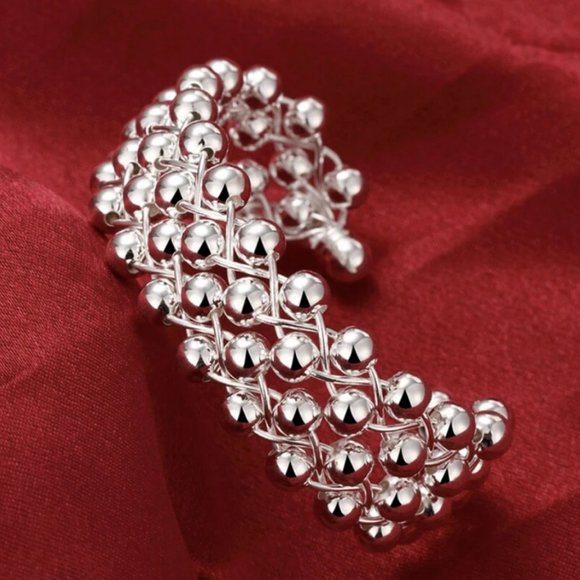 Silver Plated Smooth Bead Cuff Bracelet - Picture 3 of 7